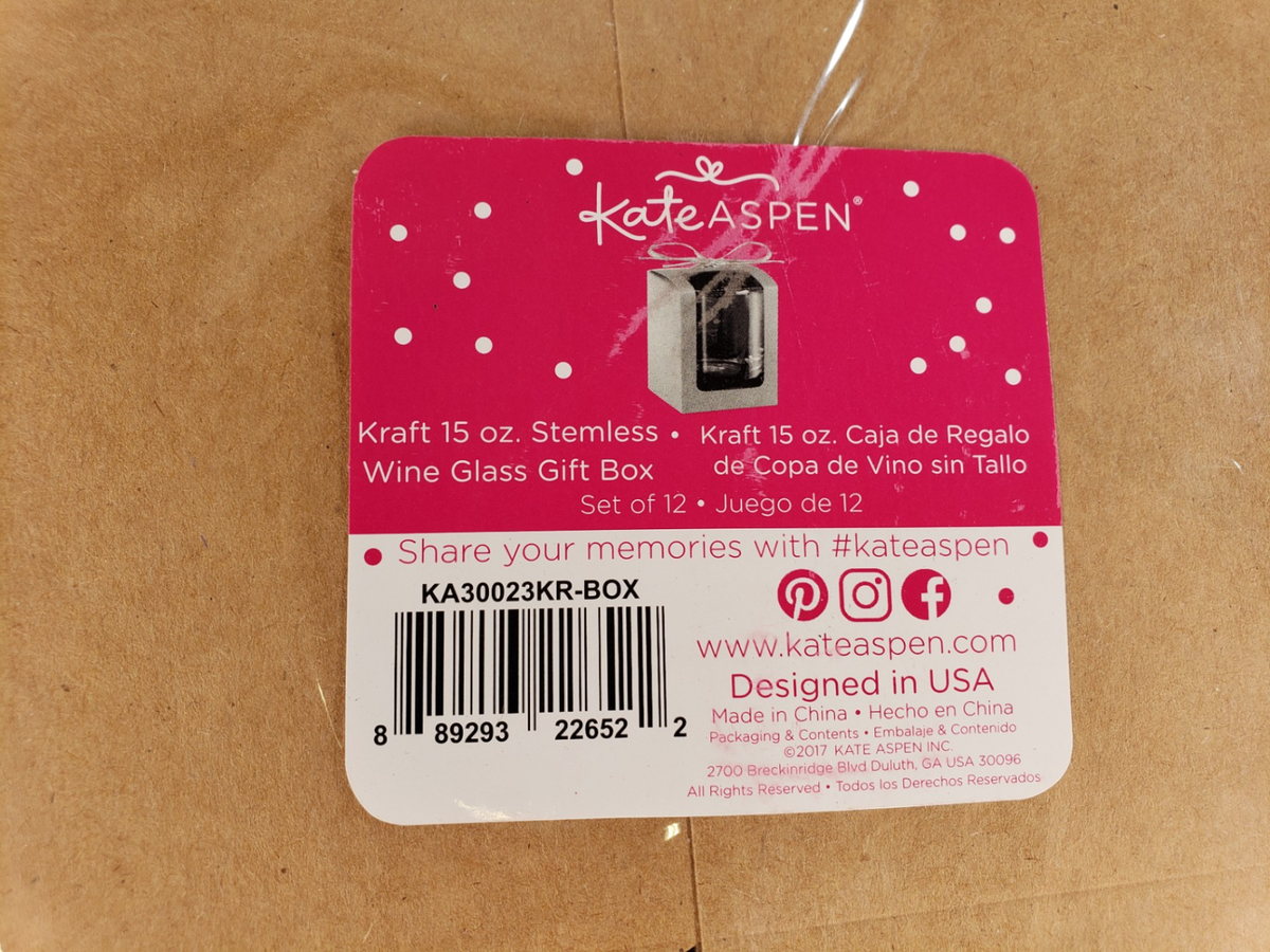 Lot Of 3 Kate Aspen Kraft 15 oz Stemless Wine Glass Gift Box 12 Pcs/Pack |  eBay