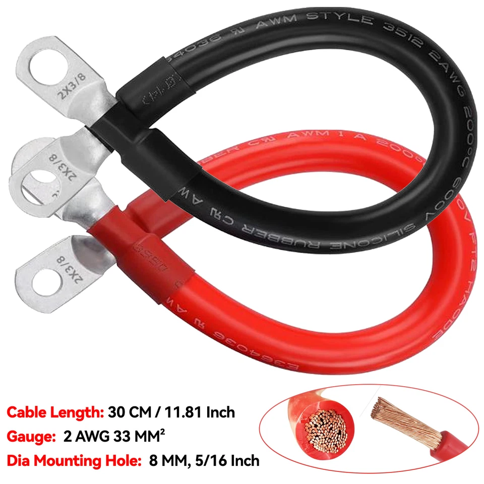 XUKEY Batterie Wechselrichter Kabel Litzenkabel Rot Schwarz 33mm² 2 AWG 2 Gauge M8 DE