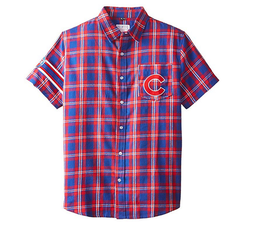 Мужская фланелевая рубашка на пуговицах с коротким рукавом KLEW MLB Mens Chicago Cubs Wordmark
