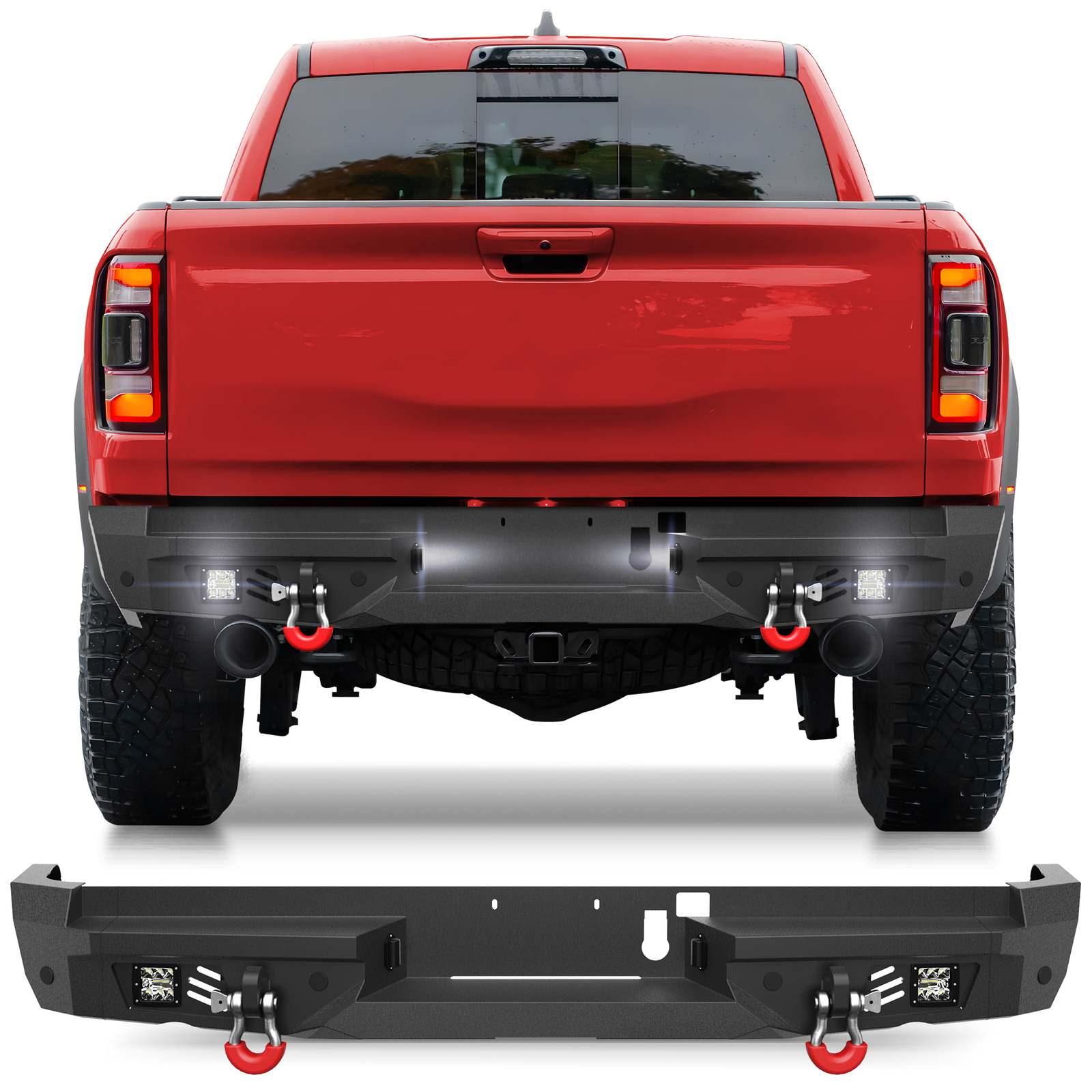 Steel Rear Bumper with LED Lights &Sensor Holes For 2021-2025 Dodge Ram 1500 TRX