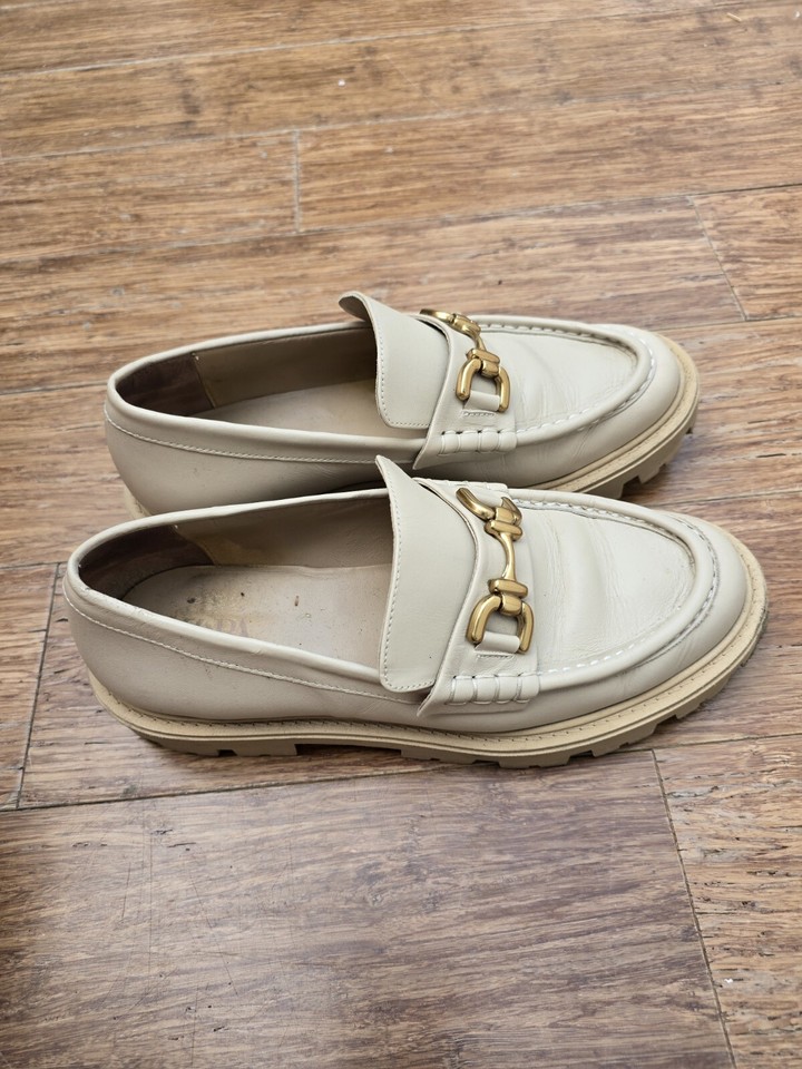 Zara beige chunky loafer shoes buckle leather UK 5 EU 38 VGC eBay