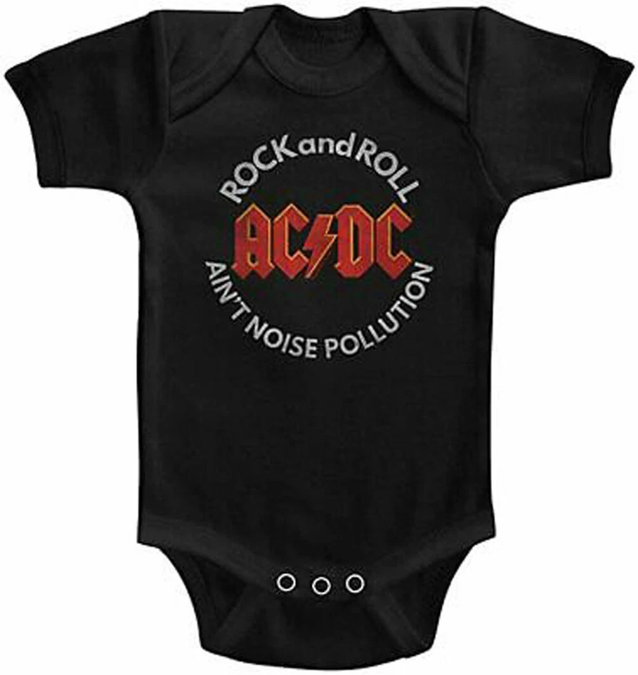 FEA Official AC/DC Rock and Roll Noise Pollution Black Babygrow Bodysuit ACDC Romper