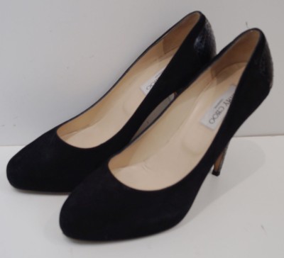 Jimmy Choo Pumpschuhe schwarzes Wildleder & grau Schlangenborte Hochplateau EU39 UK6