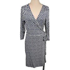 Banana Republic True Wrap Dress 3/4 Sleeve V-Neck Stretch Blue Cream Size S Smal