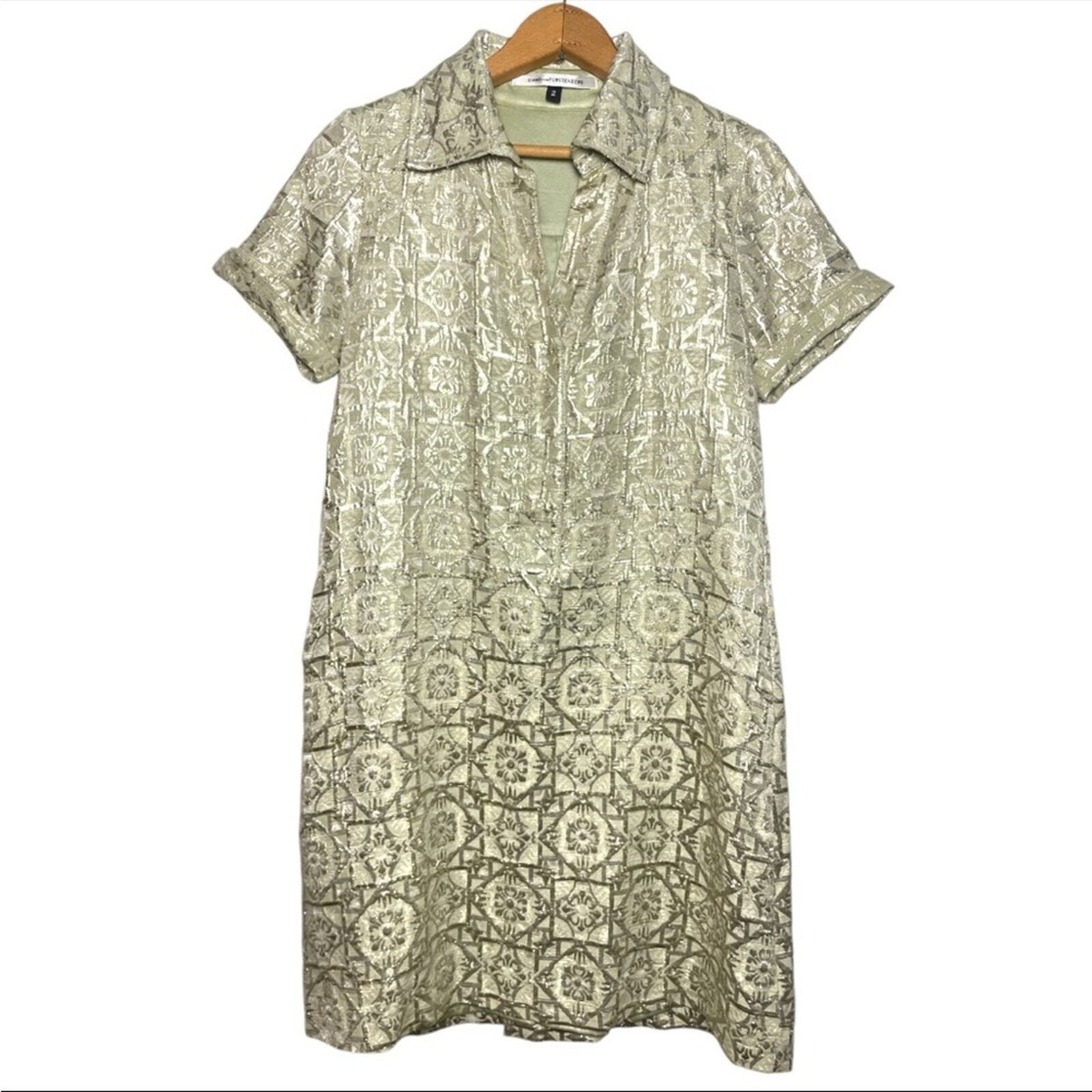Vintage 90s Diane von Furstenberg Reno metallic Gold Sheath Dress size 2 Vintage 90s Diane von Furstenberg Reno metallic Gold Sheath Dress size 2