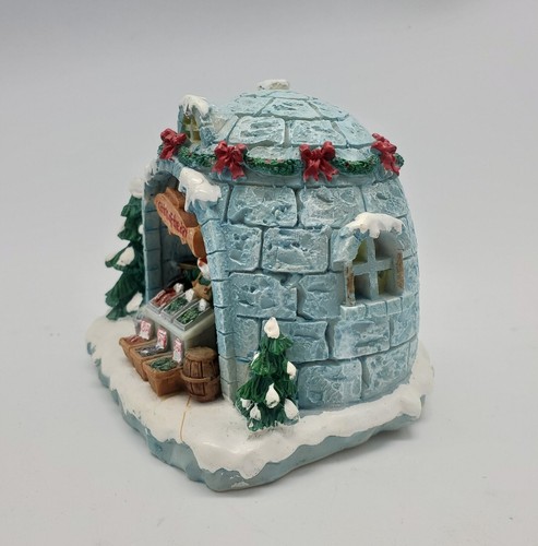 Pinguino Natale Igloo Pesciera Villaggio Porcellana Illuminata Dipinta a Mano - Foto 4 di 21