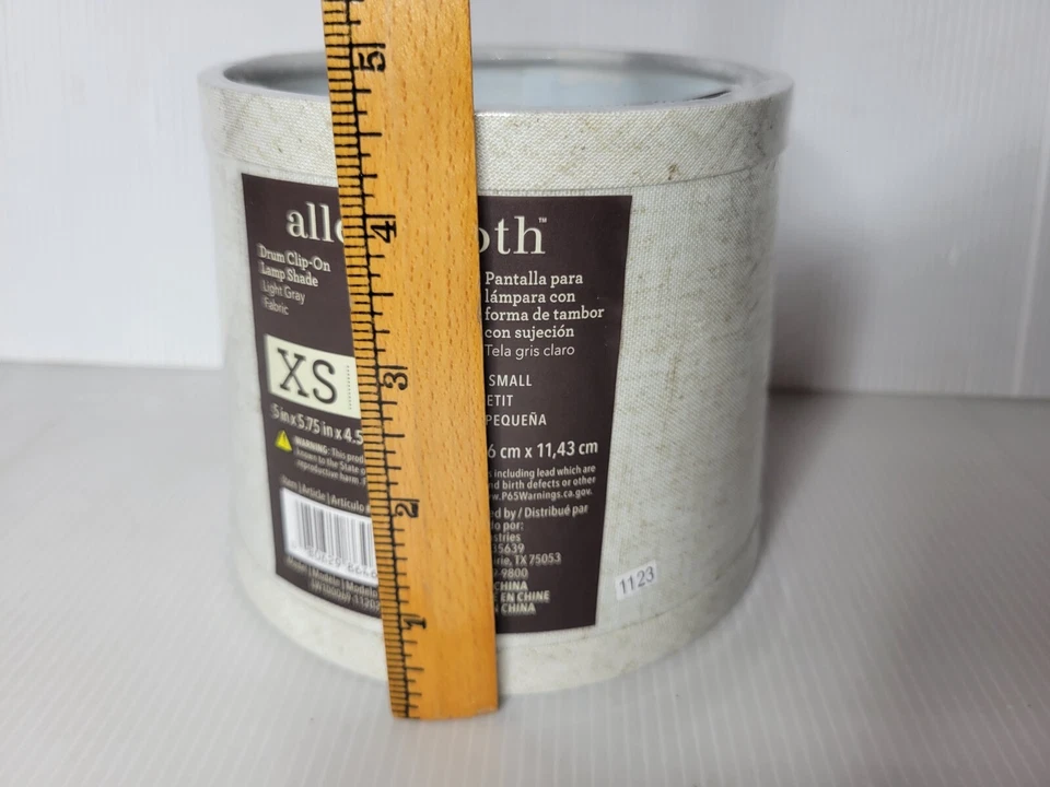 Lamp Shade Allen And Roth Drum Clip On XS Light Gray Fabric 5"x5.75"x4.5" - Image 3 of 4