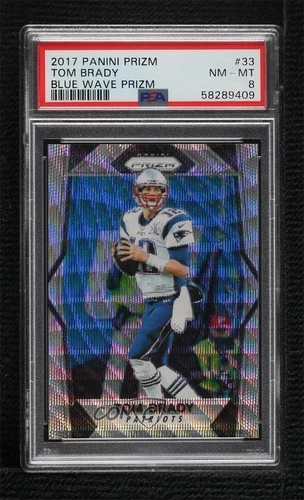 2017 Panini Prizm Blue Wave Prizm 127/149 Tom Brady #33 PSA 8 h3a