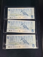 3 Sequential 5 Dollar Bird Series  Notes Canada Crow Bouey ENH UNC