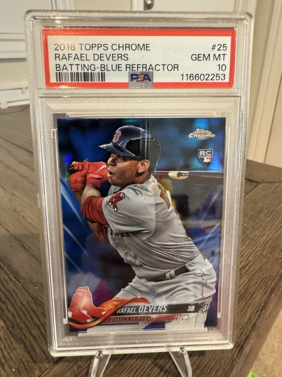 2018 Topps Chrome #25 Rafael Devers Rc Psa 10 Batting Blue Refractor #/150