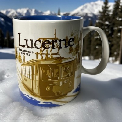 Starbucks Lucerne Switzerland Mug 2013 Global Icon Cable Car Blue 16oz EUC