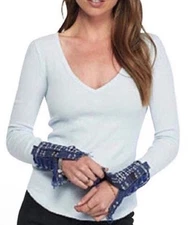 Free People Thermal Long Sleeve Waffle Knit With Embroidered Sleeve Xs