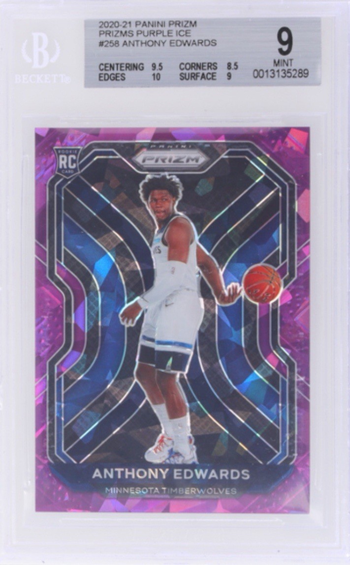 2020 Panini Prizm Anthony Edwards Rookie Purple Ice #/175. BGS 9 Mint.