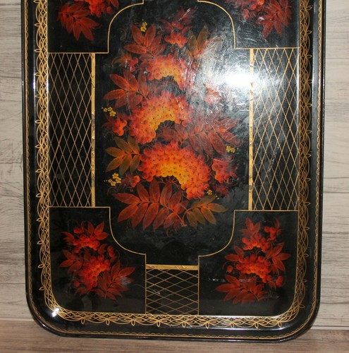 Vintage Floral Metall Tole Serviertablett - Bild 5 von 7