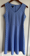 Talbots ~ Womens Fit & Flare Blue Sleeveless Midi Printed V-Neck Dress ~ Size Sp