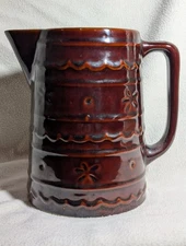 Marcrest  Daisy & Dot Oven-Proof Stoneware Pitcher 8" Brown Drip Vintage