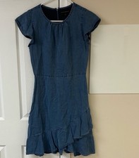 Banana Republic Chambray Ruffle Dress Blue Short Sleeve Lined Size 0