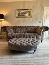 Distinctive Chesterfields’ Three-Seater Sofa & Matching Footstool. Grey Velvet