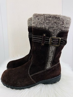 Easy Spirit Strike Brown Suede Winter Boots Knit Cuff Buckled Womens Size 8M