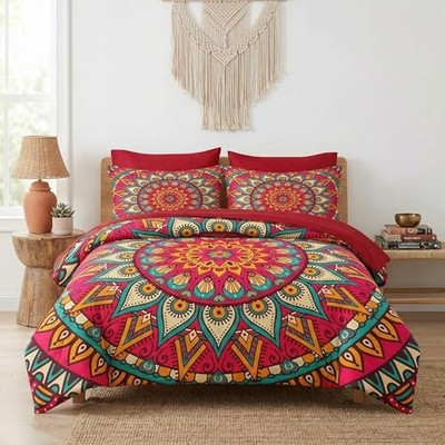  7 Pcs Comforter Set Size, Mandala Vintage Tribal Queen Mandala Pattern 2