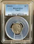1913-S Buffalo Nickel Type 2 PCGS VF35 Key Early Date