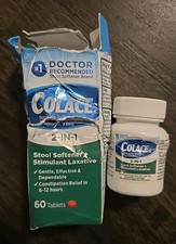 Colace 2-in-1 Stool Softener + Stimulant Laxative, 60 Tablets Exp. 10/2027 