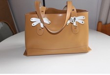 Authentic LAMARTHE Paris Tan Split Cowhide Leather Tote Bag - Dragonfly Detail