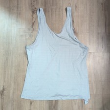 Athleta Max Out Tank Top L Blue Grey White Stripe Side Tie Dip Back Athleisure