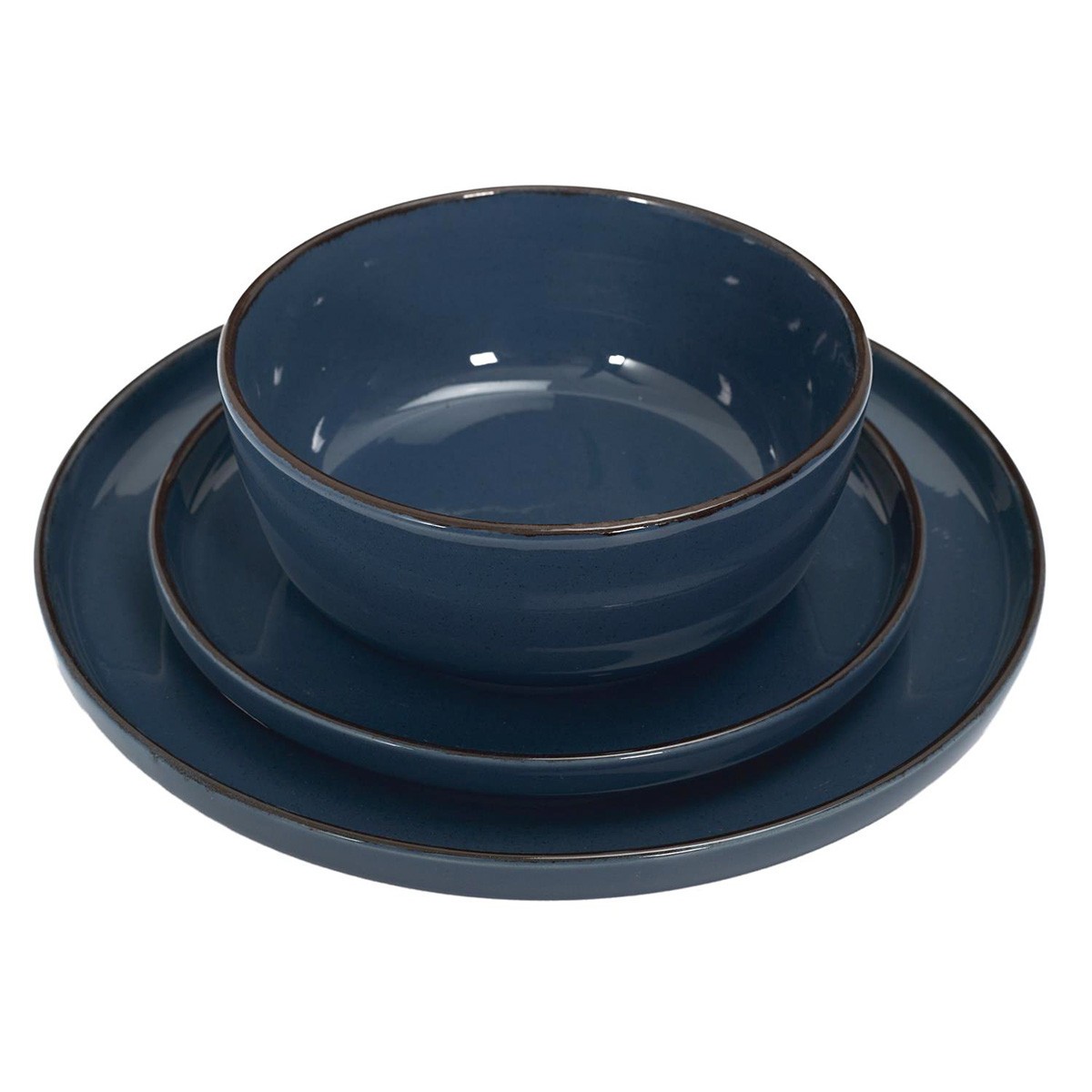 Service de table 12 pièces assiette grès bleu 27cm vaisselle moderne
