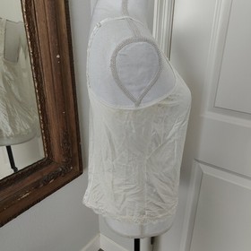 Vtg Sears Sleeveless V Neck Camisole Top Satin/Lace Trim Nylon Off White Size 34