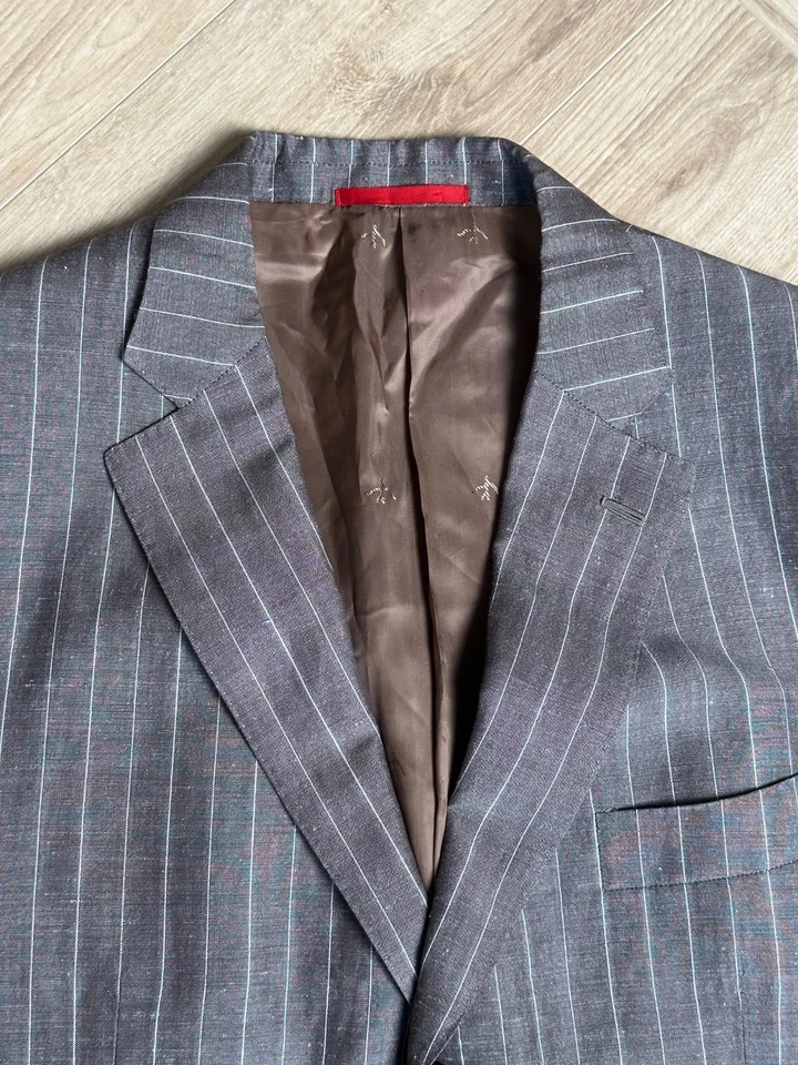 ISAIA Base "GREGORY" Summer Multicolor Beige/Brown 2 Pc Suit Wool Linen Size 54 - Image 4 of 4