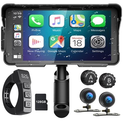 5.5'' Motorbike Carplay Android Auto Dash Cam TPMS Waterproof GPS Navigation 128G