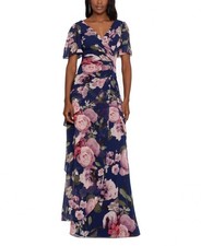 New $269 Xscape  Women's Long Short Sleeve V-Neck Ball Gown Dress A2829