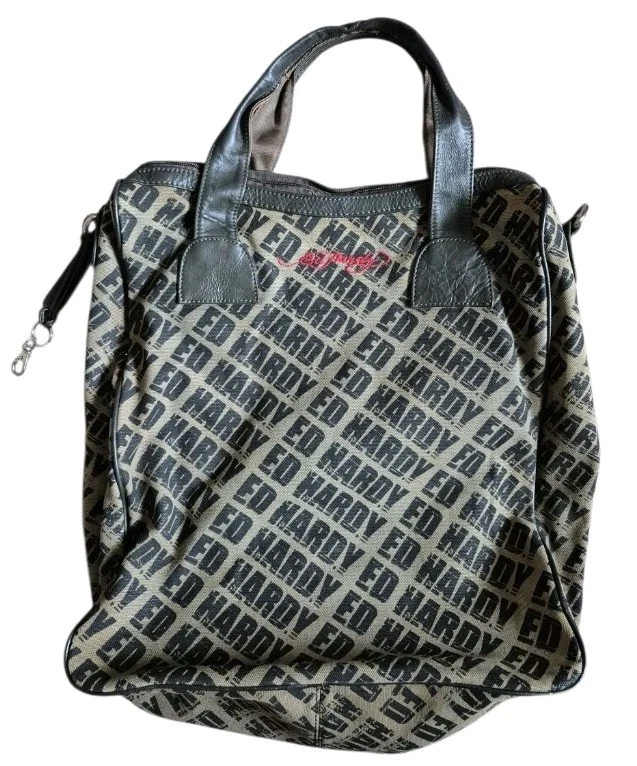Bolso de mano grande de lona vintage y2K Ed Hardy "Geishas Rule" con cuentas Foto 2 de 4