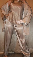 Vtg Halston 3 Piece Top Pants Robe Satin Pajama Set M