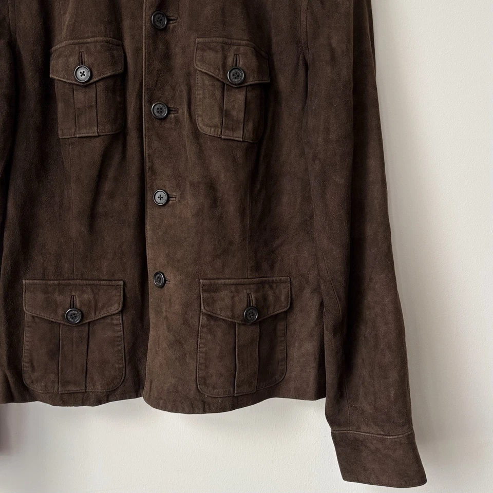 Ralph Lauren 100% замша куртка женщин большой темно шоколадный коричневый военный - Изображение 3 из 4