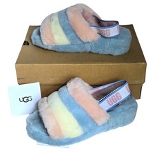 UGG Fluff Yeah Pride Stripes Slife Sheepskin Slipper Sandals Shoes Sz 8 NIB
