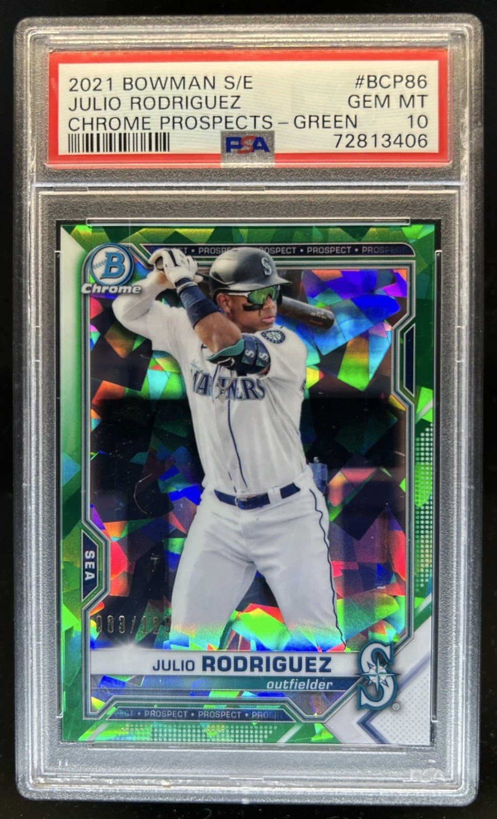 2021 Bowman Sapphire Julio Rodriguez Chrome Green Refractor #/125 PSA 10