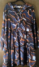 Nine West Women's Large Tiered Dress Long Sleeve Abstract PrintFlowy Boho