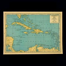 Vintage Map of the CARIBBEAN Map West Indies Wall Art Cuba Puerto Rico Jamaica