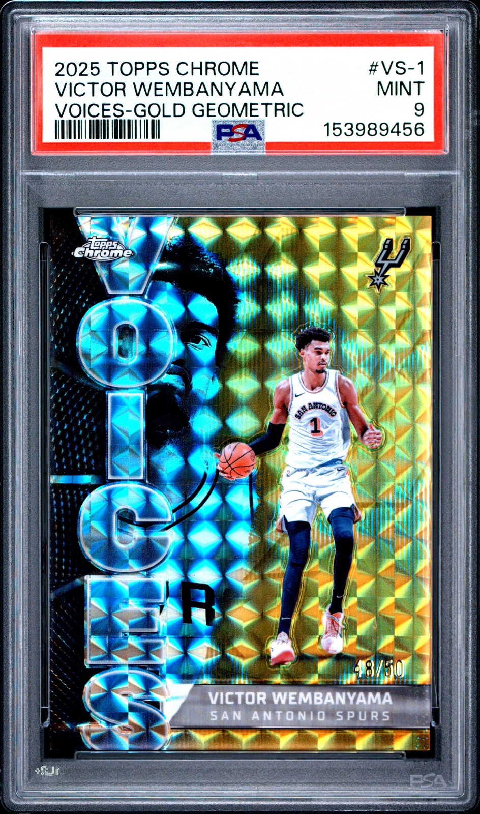 2025 TOPPS CHROME VOICES GOLD GEOMETRIC #VS-1 VICTOR WEMBANYAMA 48/50 PSA 9