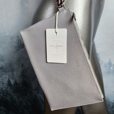 NWT Ted Baker London Pebble Leather Gray Clutch / Chain Crossbody