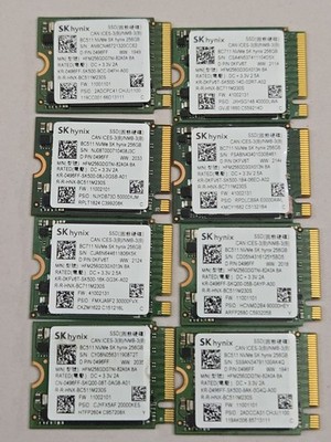 Lot of 8 SK hynix 256GB 2230 NVMe SSD's. 100% Performance. 90% to 100% Health.