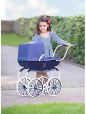 Bella Rosa Windsor Dolls Carriage Pram Navy Classic Toy Pushchair Buggy