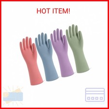 Rubber Cleaning Gloves for Dishwashing, 4 Pairs Reusable Kitchen Gloves for Wash