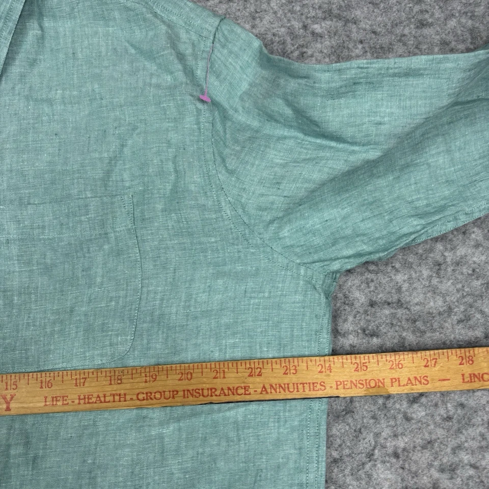 LL Bean Slightly Fitted Classic Linen Button Up Shirt Men’s Large Green Chambray - Image 4 of 4