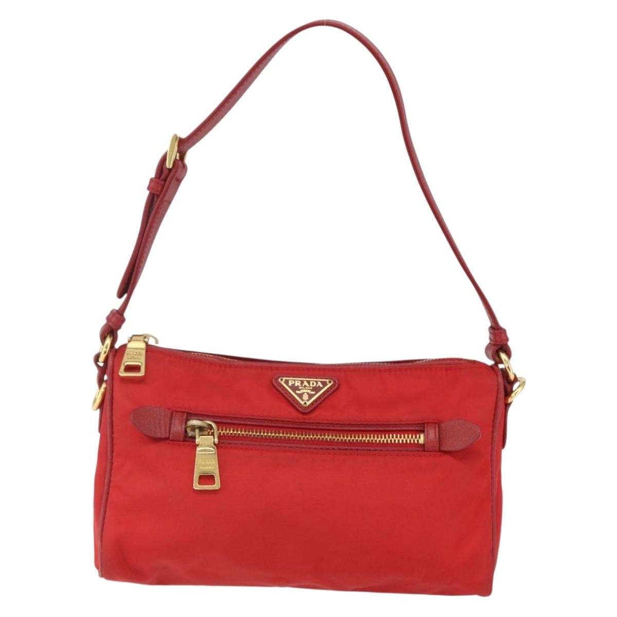 PRADA Accessory Pouch Nylon Red Gold Auth 159460 | eBay