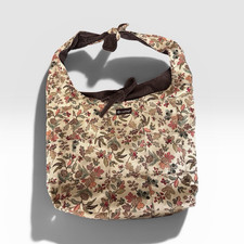 Longaberger Floral Print Shoulder Bag Drawstring Closure Lined Beige Brown