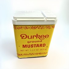 Vintage Durkee Spice Tin Ground Mustard Yellow 1970  s