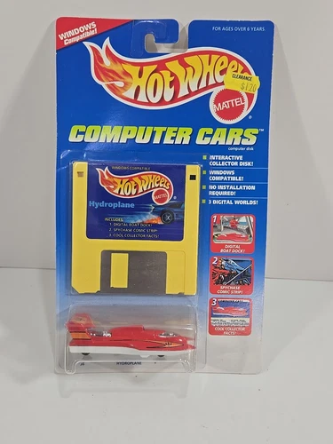 HOT WHEELS COMPUTER CARS HYDROPLANE, + FLOPPY DISK, NEW ON CARD #15456  VINTAGE!